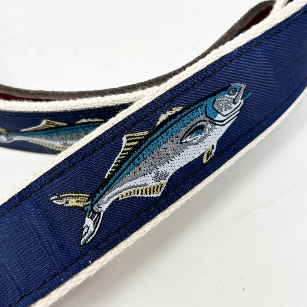 CHALHAM T COMPANY CAPE COD MA Men’s Ribbon Belt Fish Blue Fishing Preppy Sz XXL